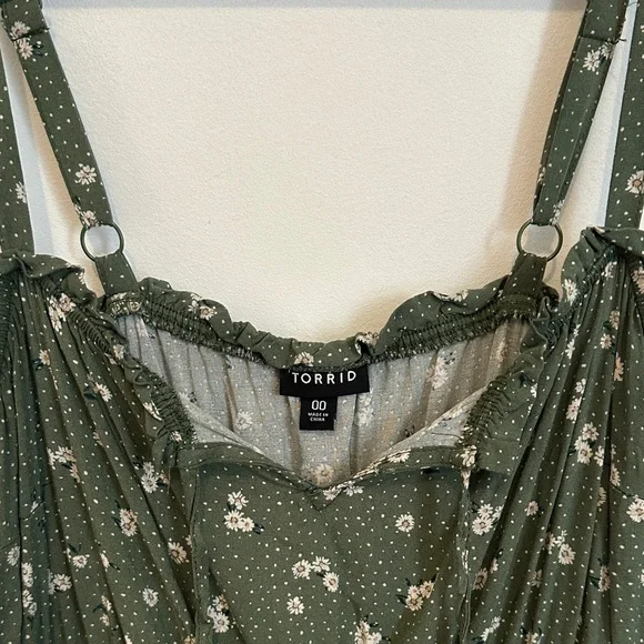 Torrid Size 00 Olive Floral Midi Dress - Picture 2 of 5